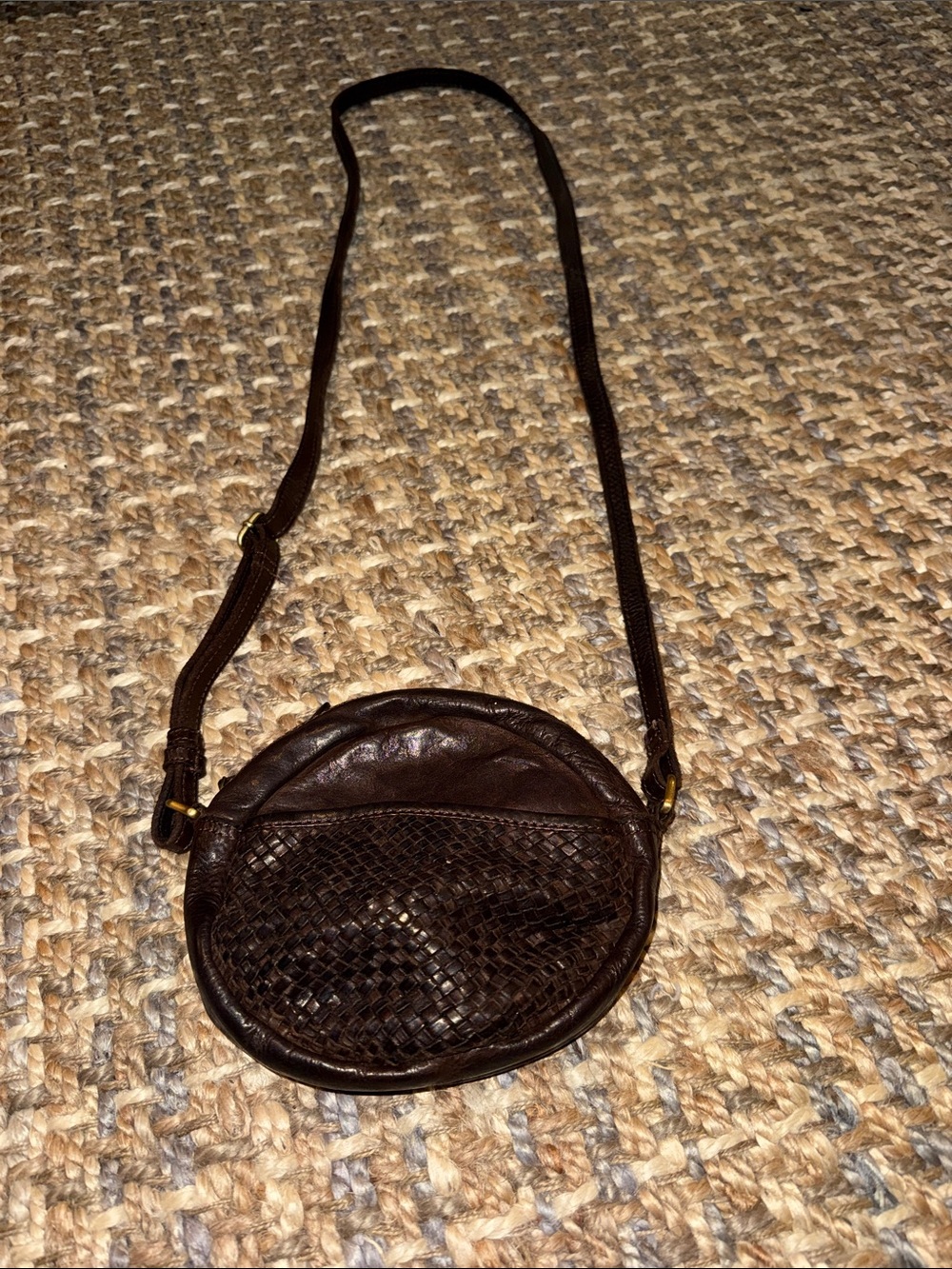 Marta Ponti Portugal Woven Leather Crossbody Bag Round Brown Boho